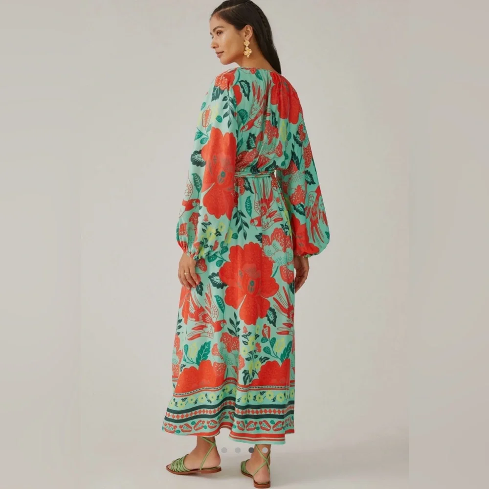 Farm Rio x Anthropologie Poppy Print Maxi Dress M - Picture 4 of 12